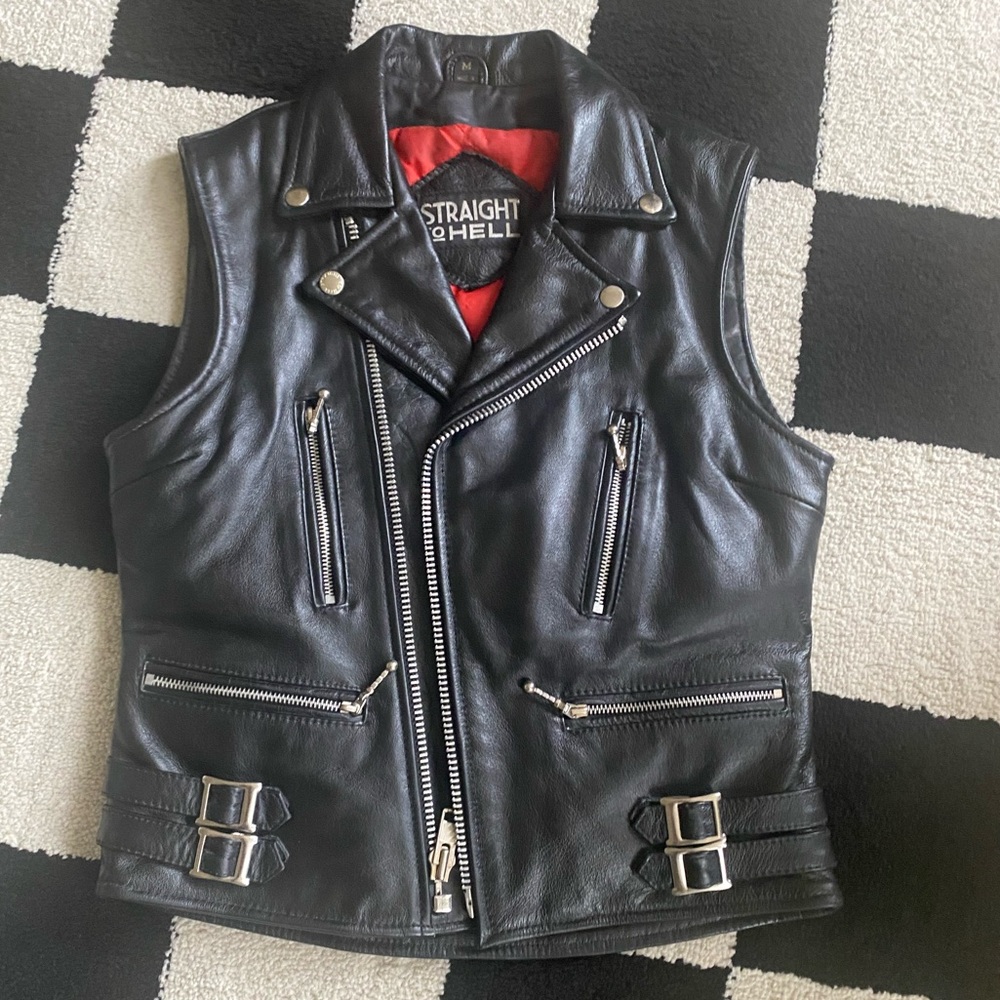 Straight To Hell Leather Biker Vest SZ M